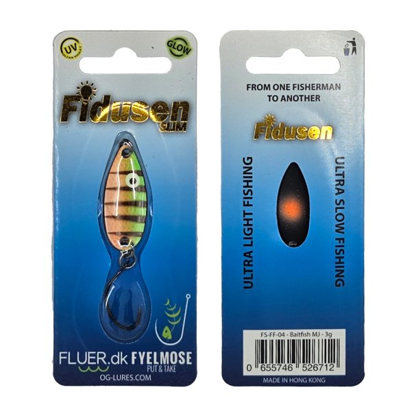 Fidusen Slim Fluer.dk Custom Farver 3g, Mikroblink Baitfish MJ
