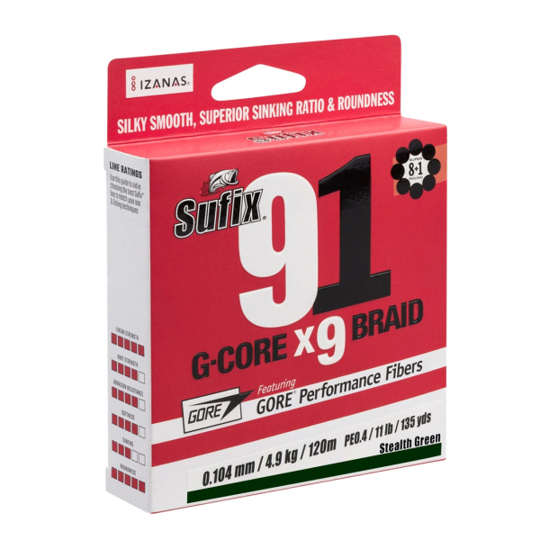 Sufix 91 G-Core X9 Braid Lo-Vis Green 150m Fletline