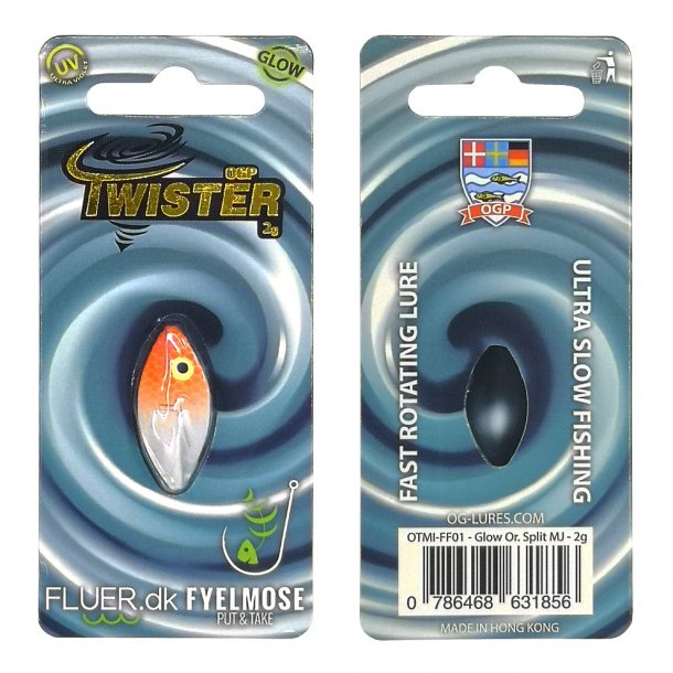 OGP Twister 2g FLUER.DK CUSTOM FARVER Glow Or. Split MJ