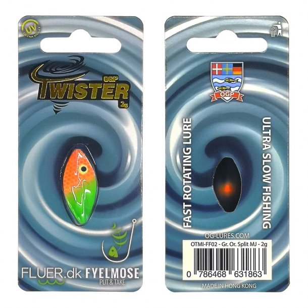 OGP Twister 2g FLUER.DK CUSTOM FARVER Gr. Or. Split MJ