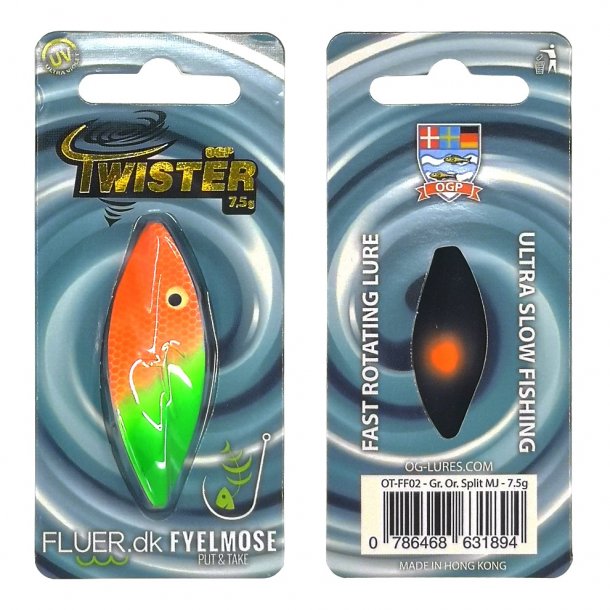 OGP Twister 7,5g FLUER.DK CUSTOM FARVER Gr. Or. Split MJ