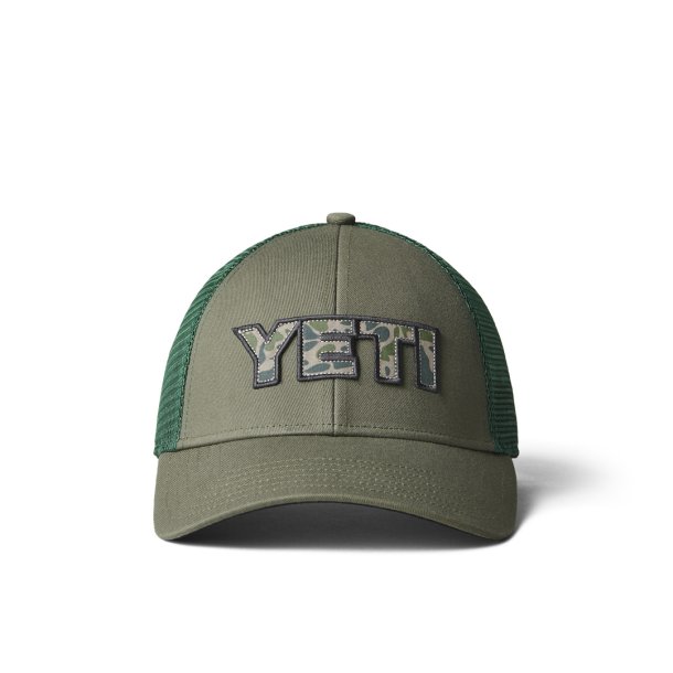 YETI Camo Logo Badge Trucker Hat Olive