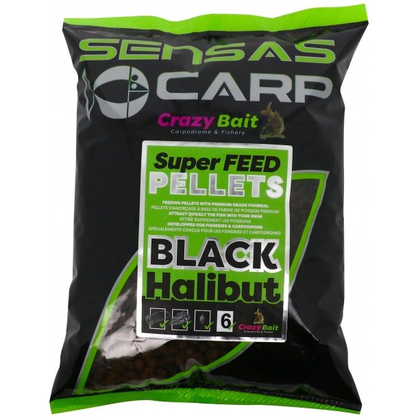 Sensas Carp Crazy Bait Super Feed Pellets Black Halibut 6mm